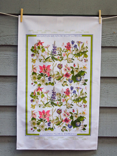 Mountain Meadow Wildflowers Canadian Floral Emblems direct to garment printed tea towel, 100% cotton kitchen towel