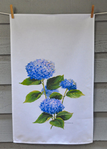 Blue Hydrangea digitally printed tea towel, 100% cotton kitchen towel